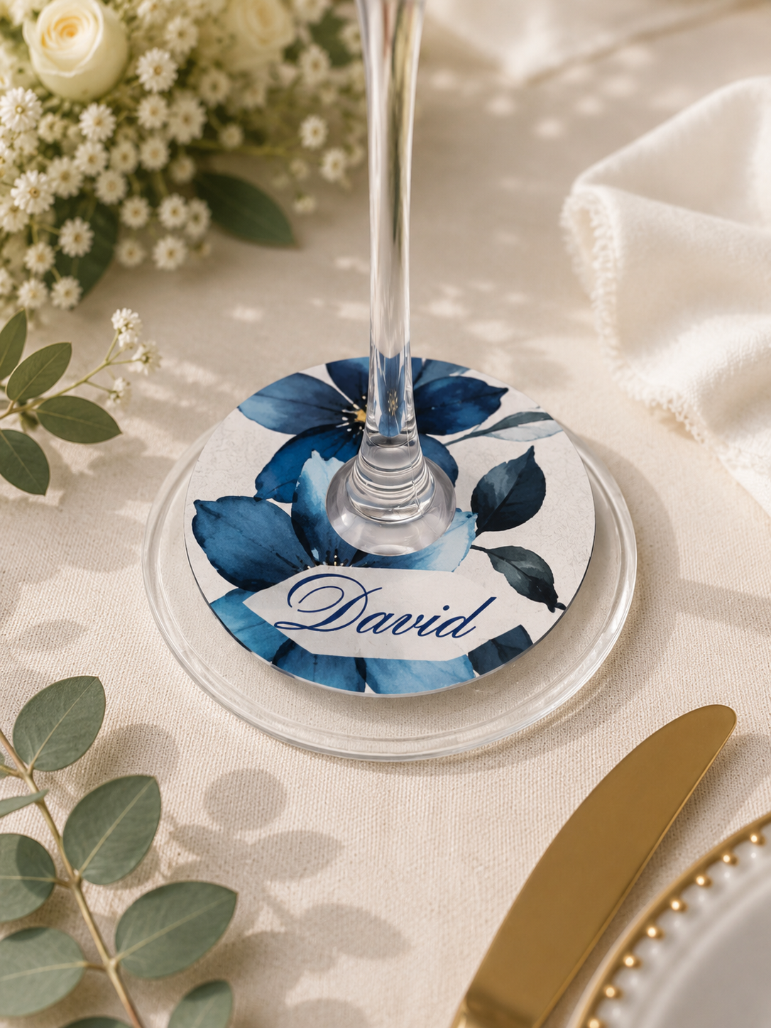 Marque-place mariage Floral bleu - Lot de 10