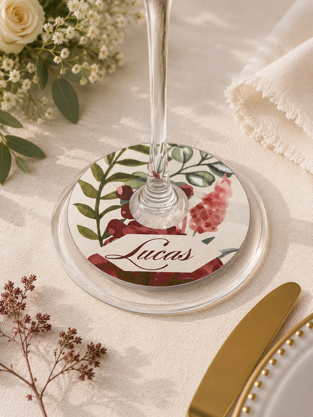 Marque-place mariage Ruby floral - Lot de 10