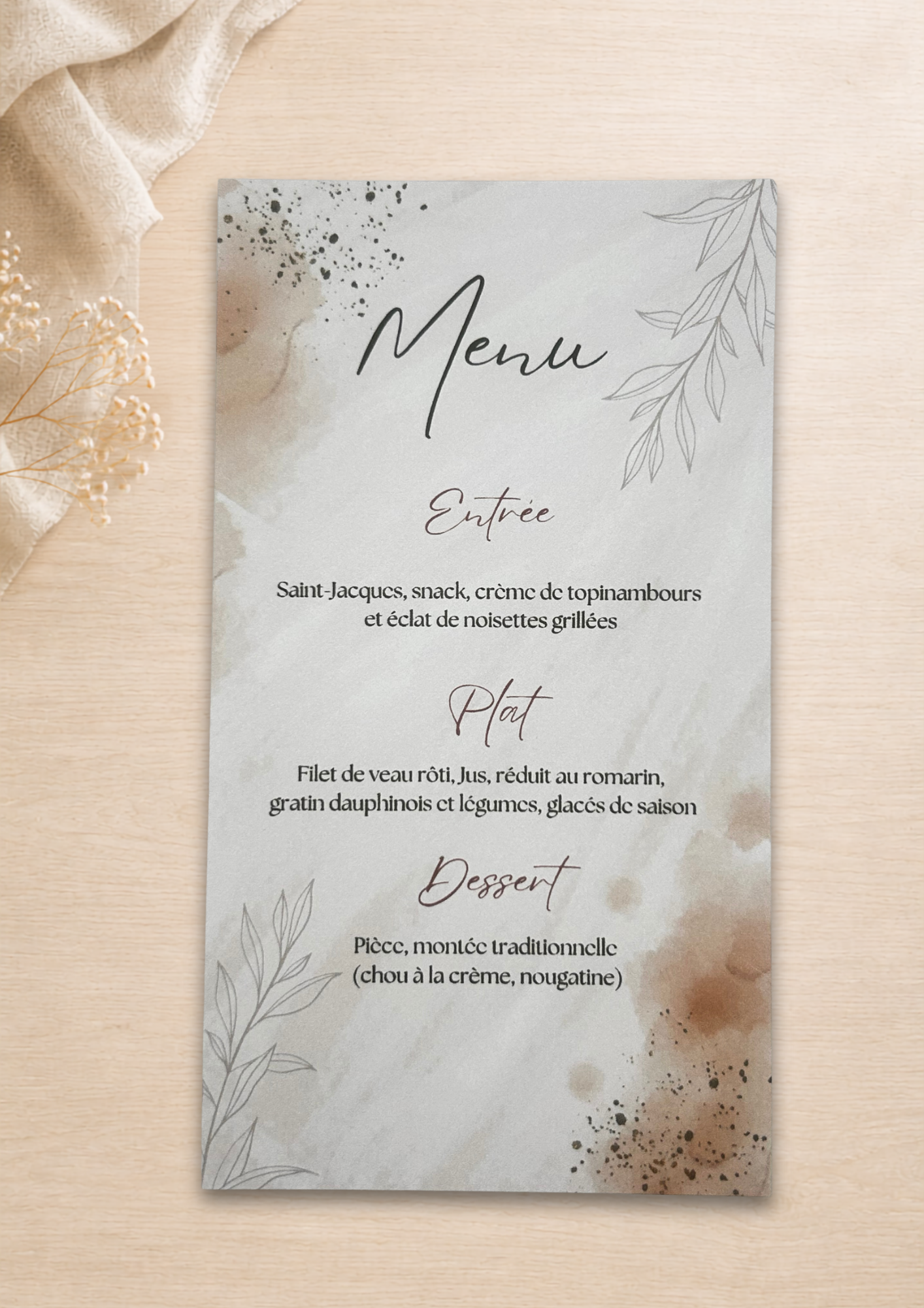 Menu mariage Bohème chic ocre