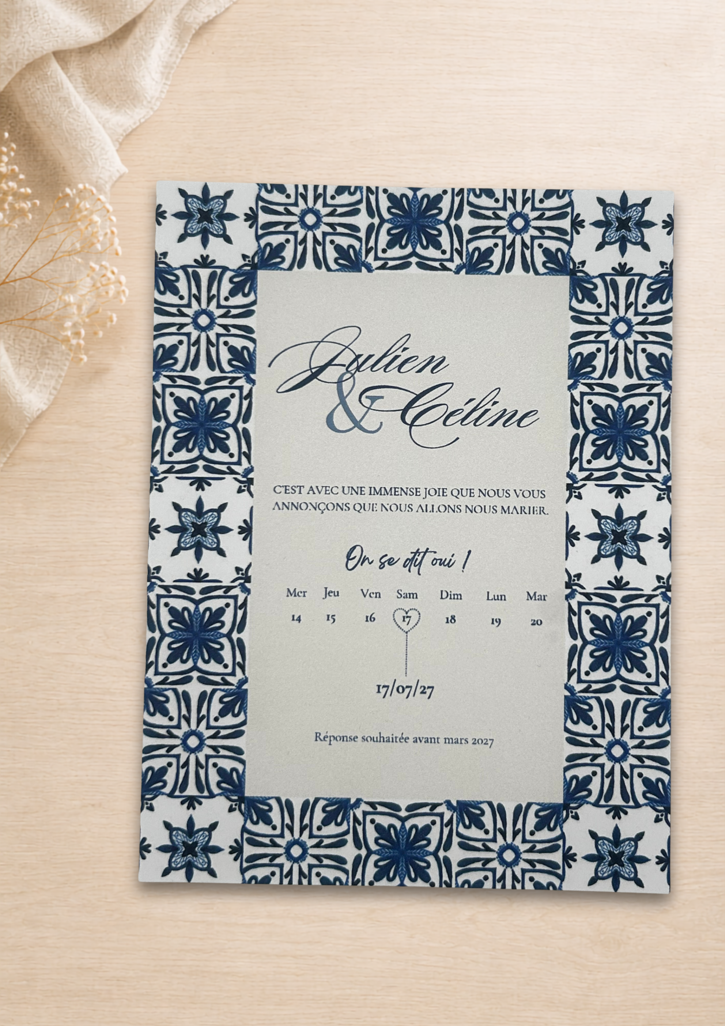Faire-part mariage Azulejos Bleu marine