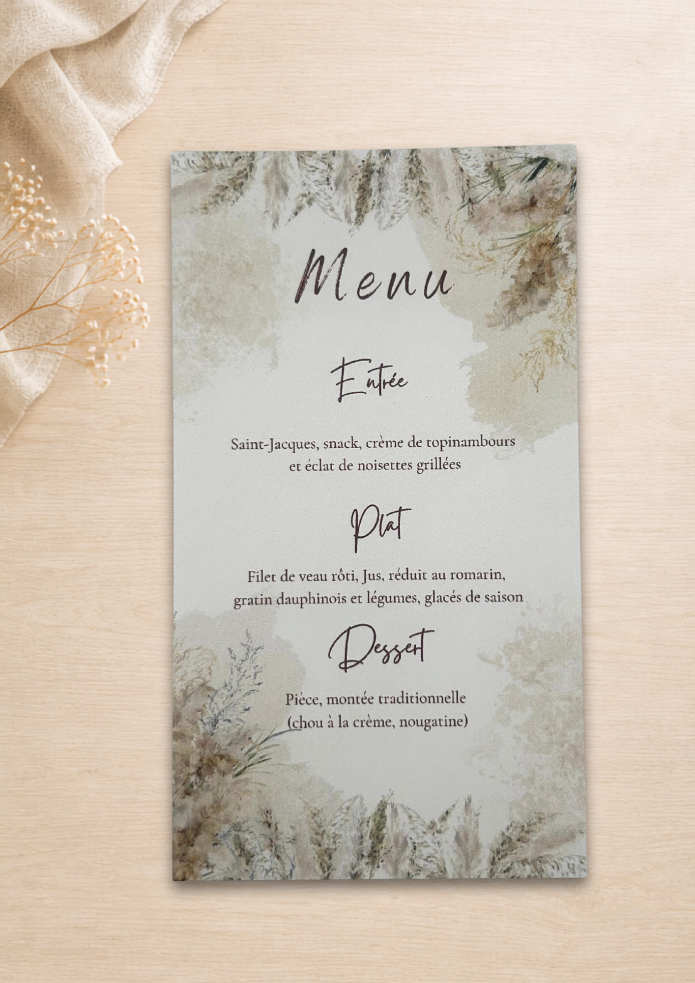 Menu mariage Champêtre beige