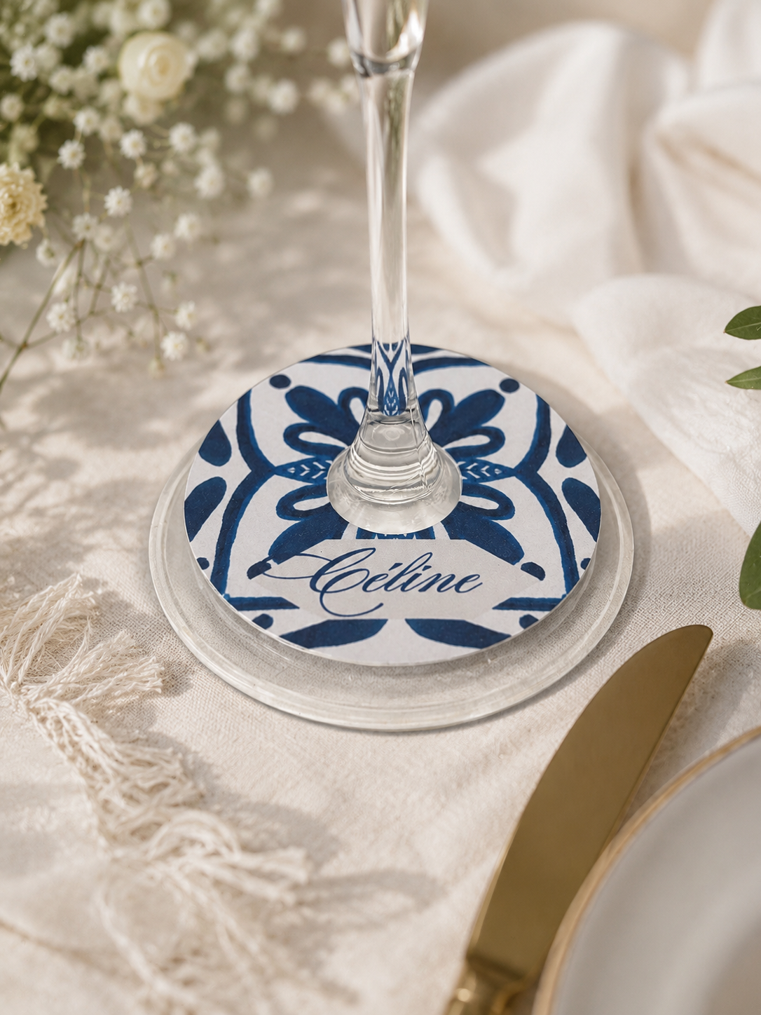 Marque-place mariage Azulejos bleu - Lot de 10