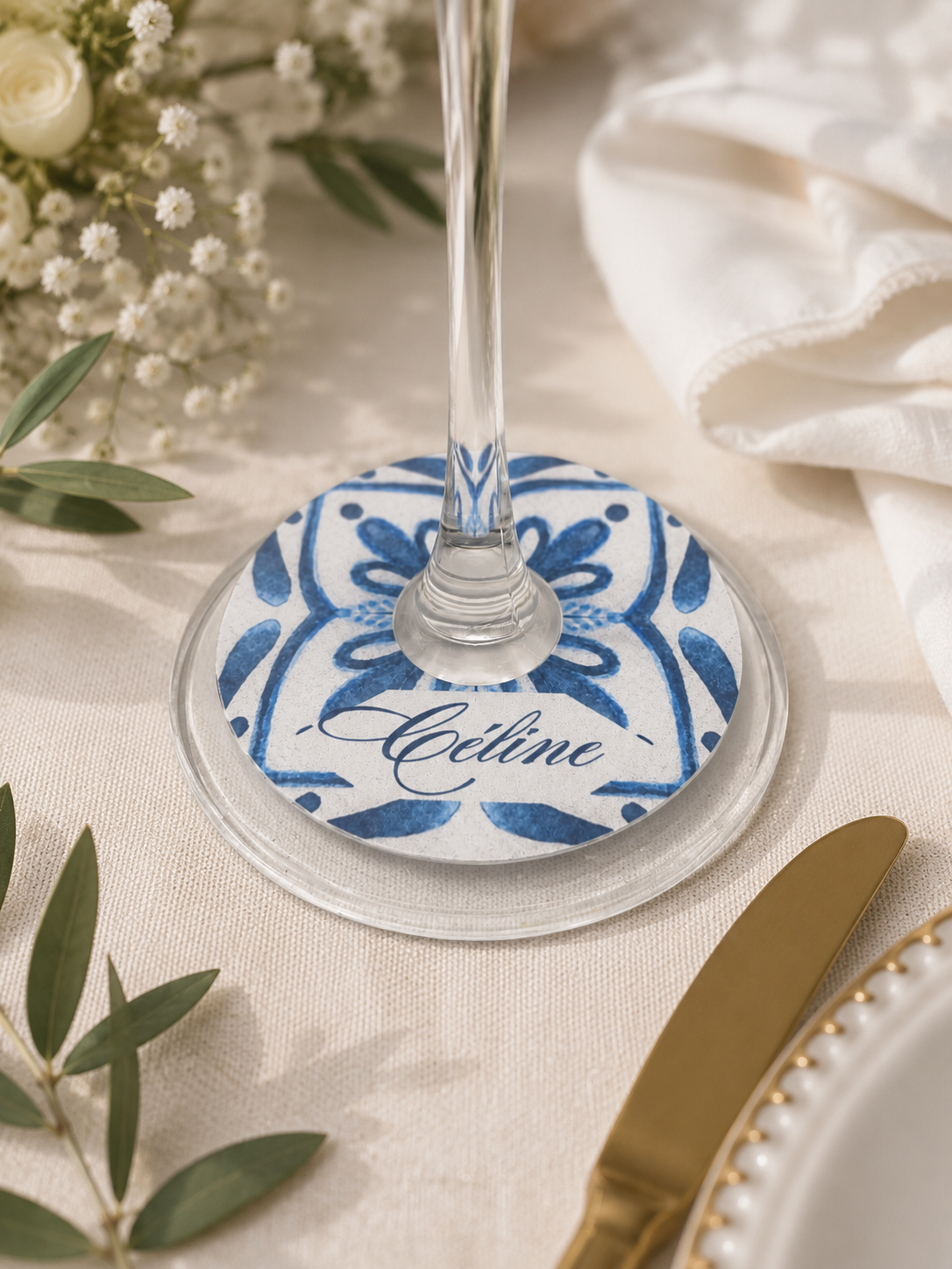 Marque-place mariage Azulejos bleu ciel - lot de 10
