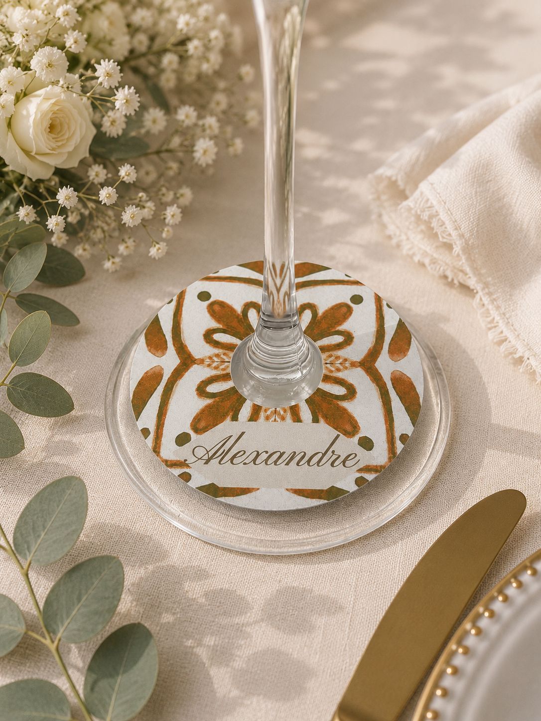 Marque-place mariage Azulejos doré - Lot de 10