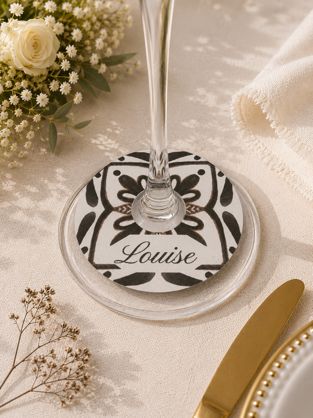 Marque-place mariage Azulejos marron - Lot de 10