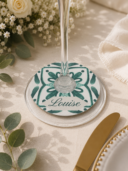 Marque-place mariage Azulejos vert - Lot de 10