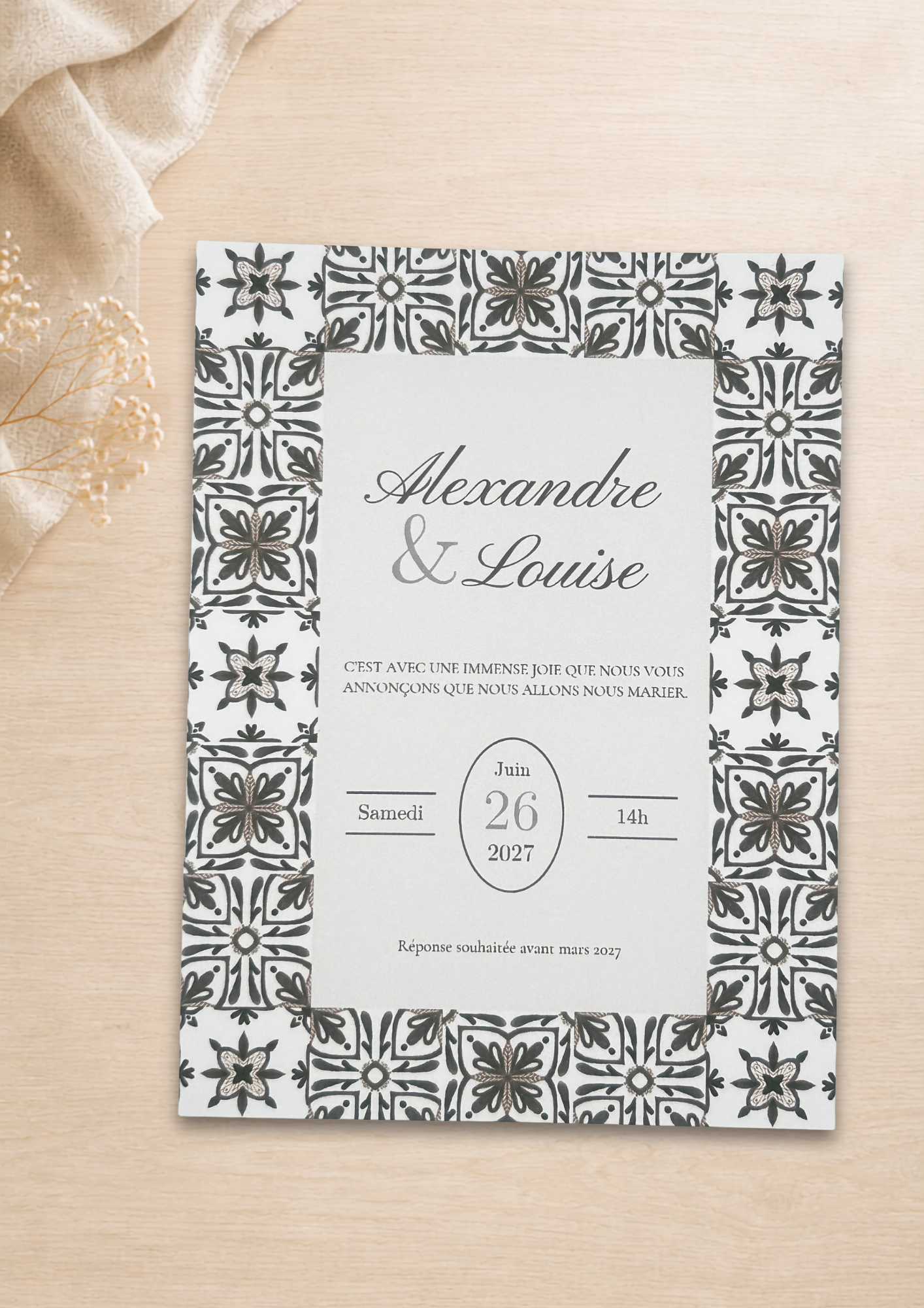 Faire-part mariage Azulejos Marron