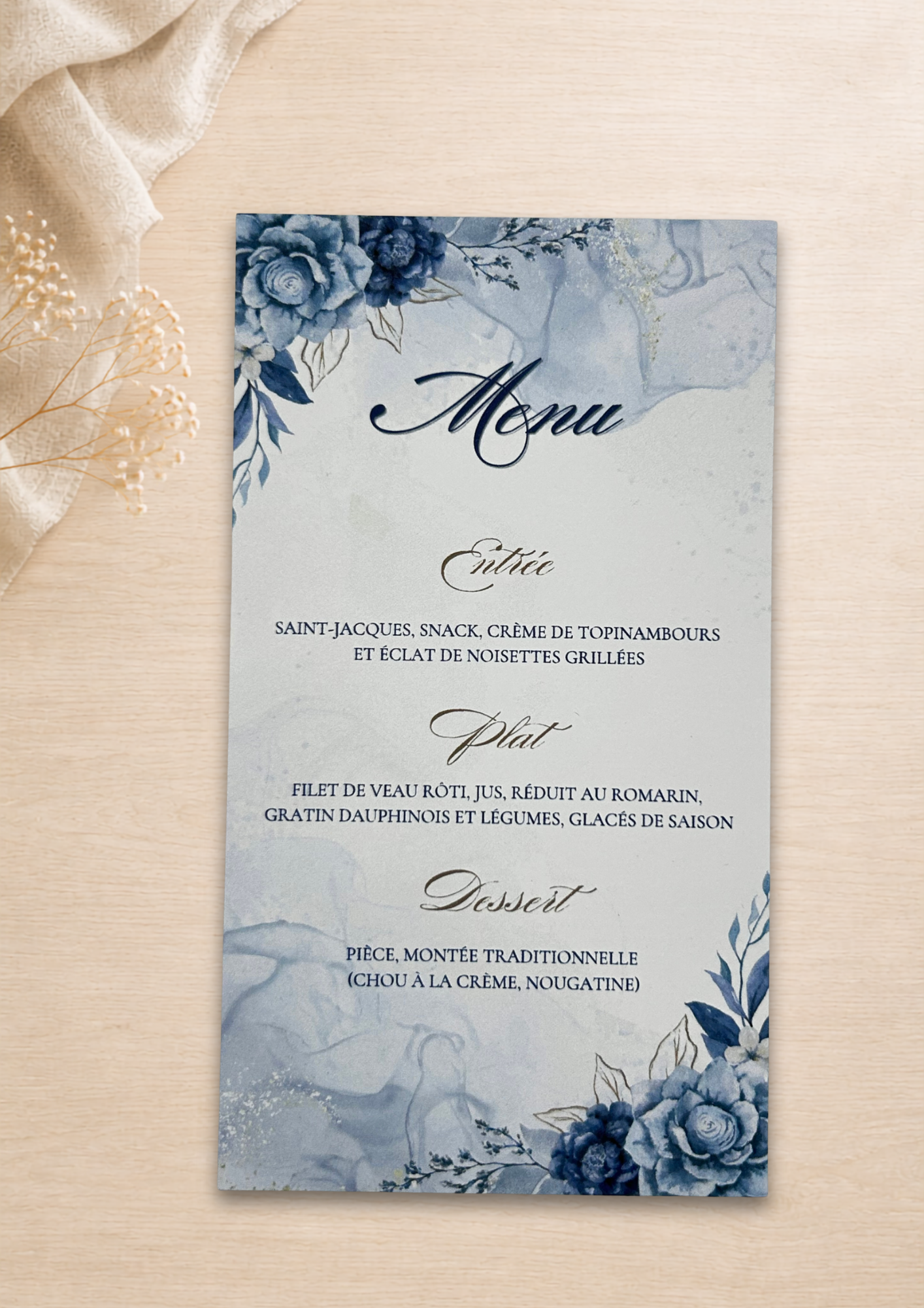 Menu mariage Champêtre bleu