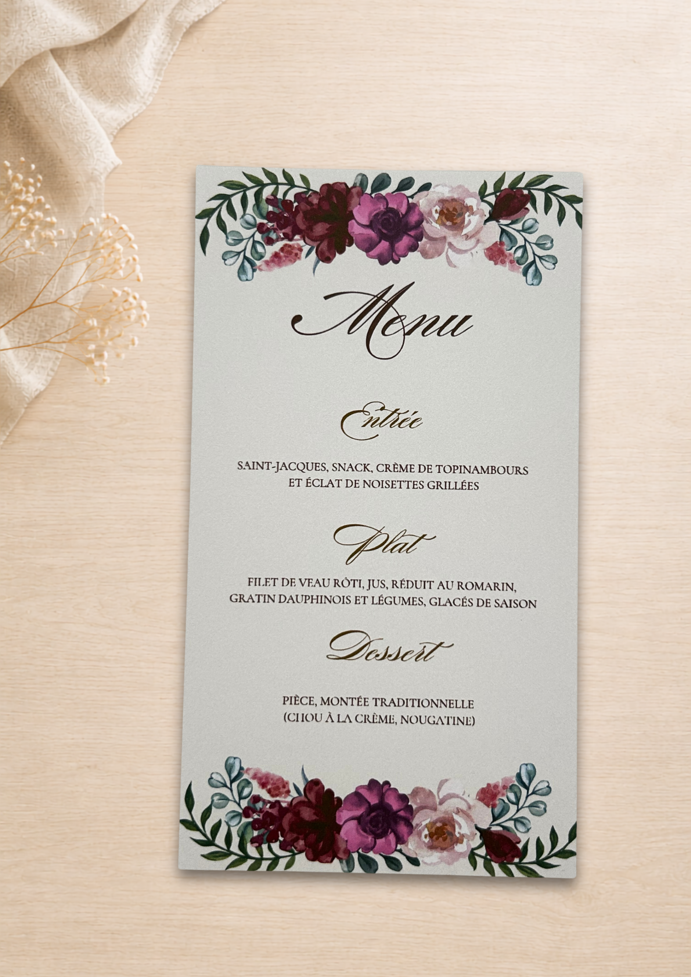Menu mariage Ruby floral