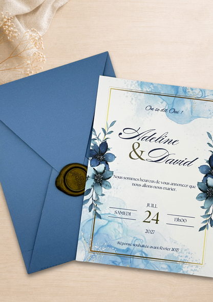 Faire-part mariage Floral bleu
