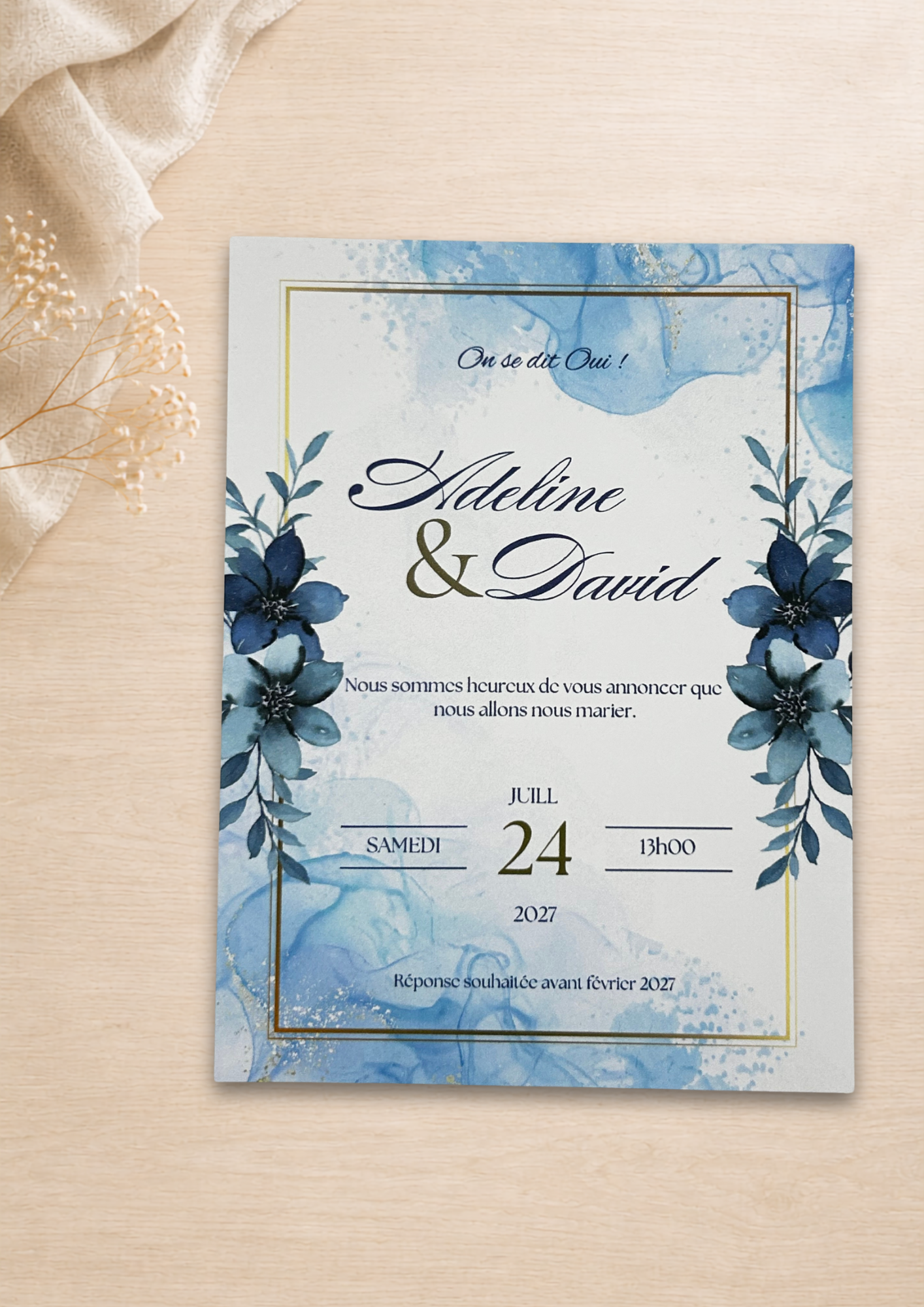 Faire-part mariage Floral bleu
