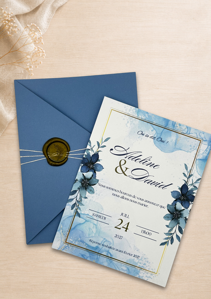 Faire-part mariage Floral bleu