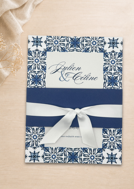 Faire-part mariage Azulejos Bleu marine
