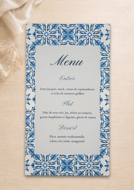 Menu mariage Azuleros Bleu ciel