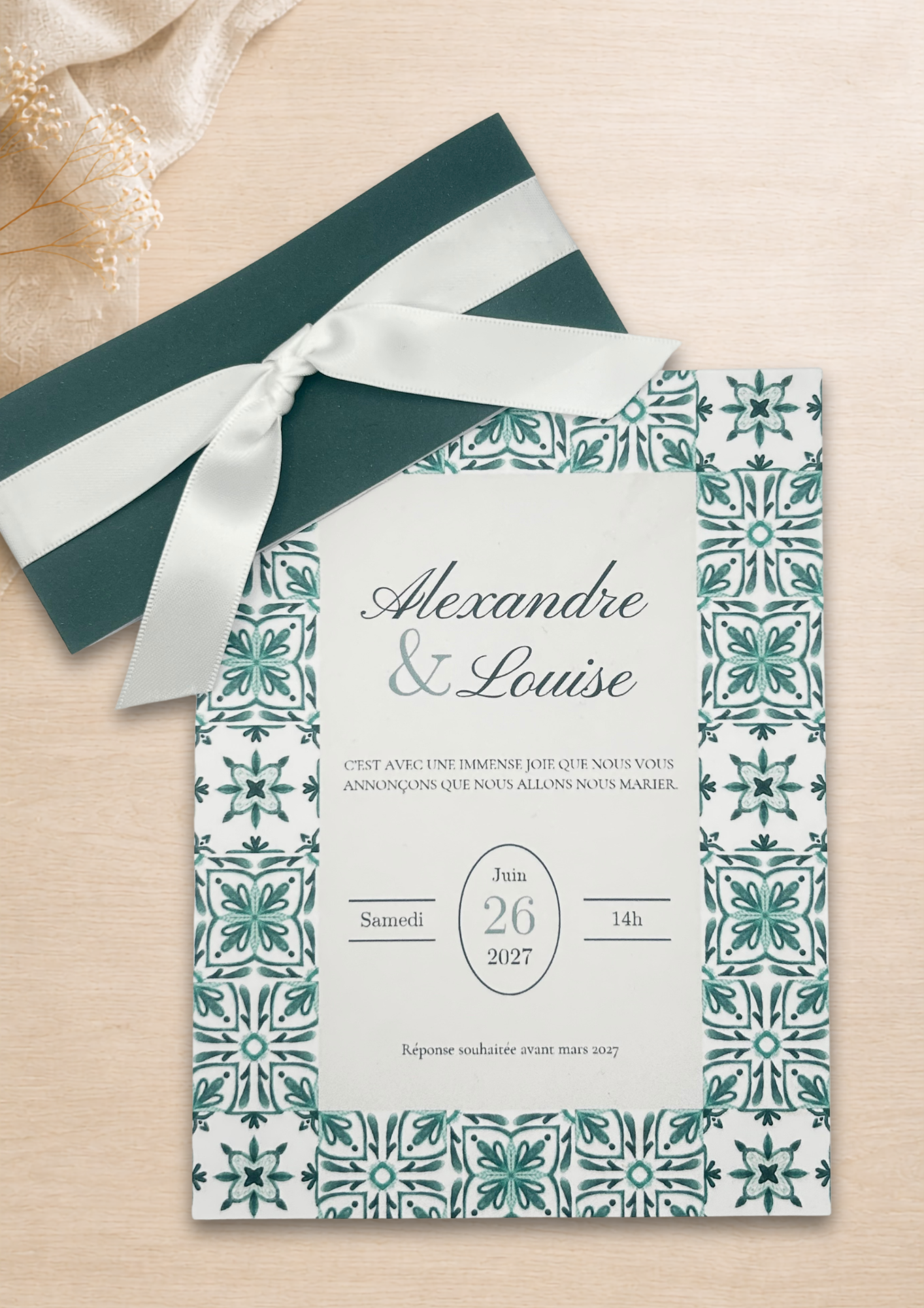 Faire-part mariage Azulejos Vert