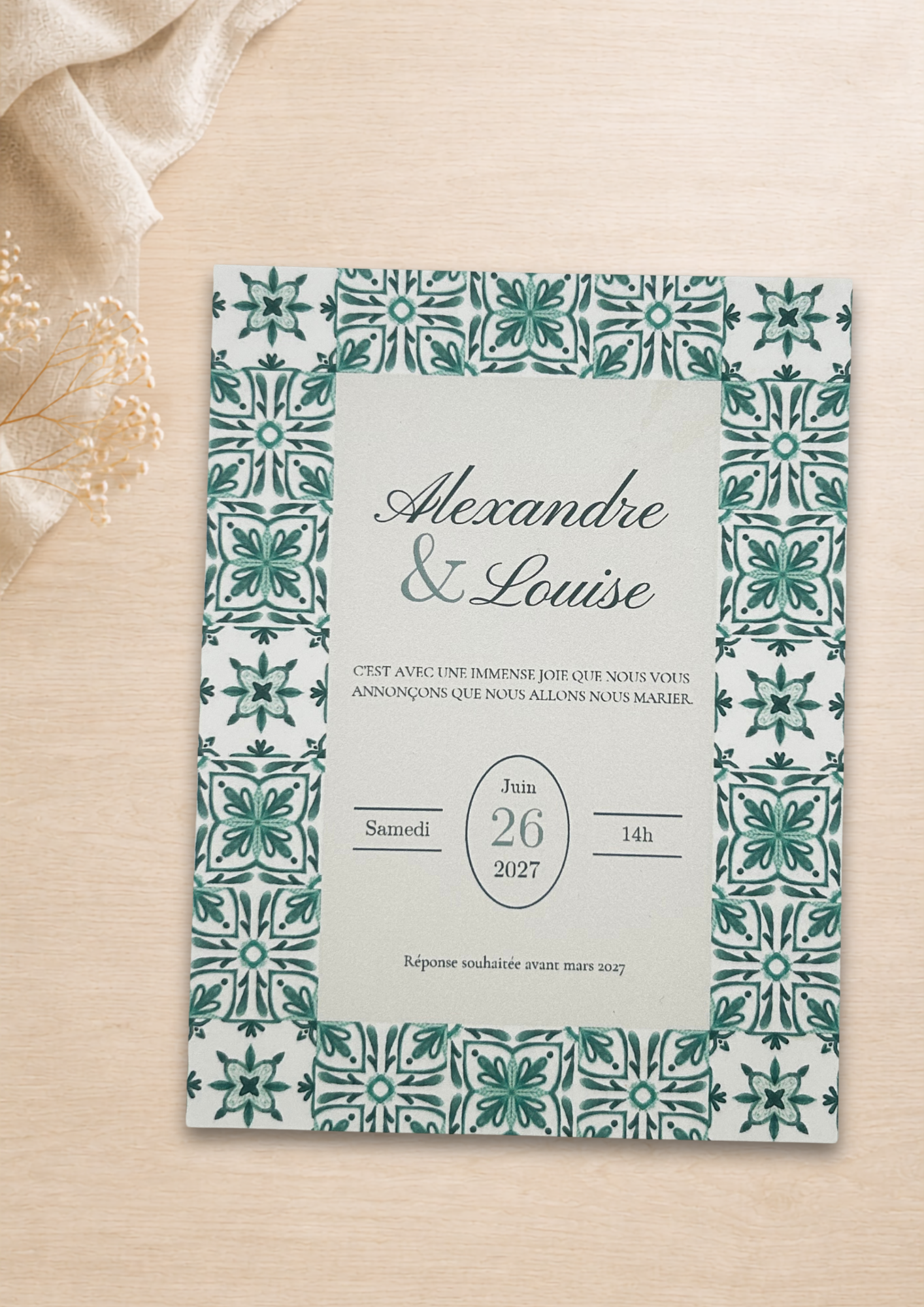 Faire-part mariage Azulejos Vert