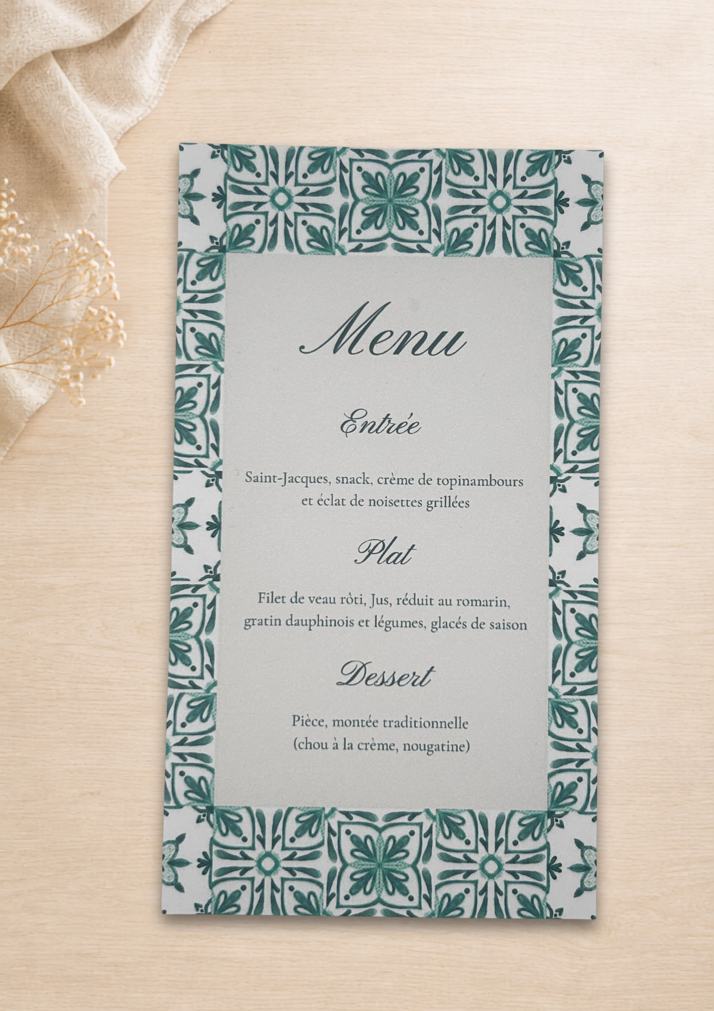 Menu mariage Azuleros Vert