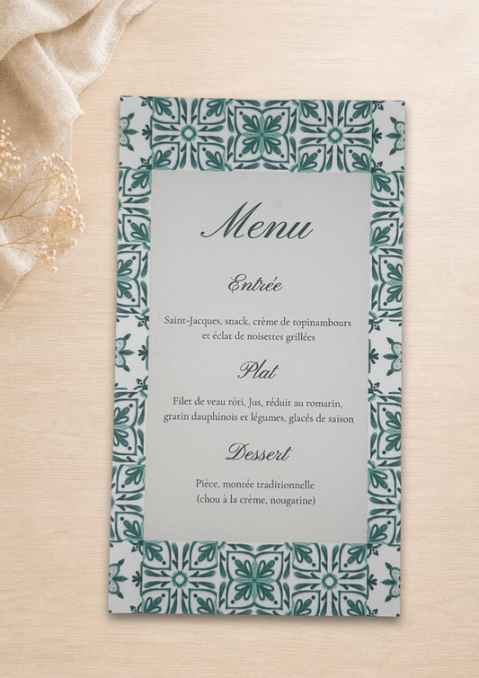 Menu mariage Azuleros Vert