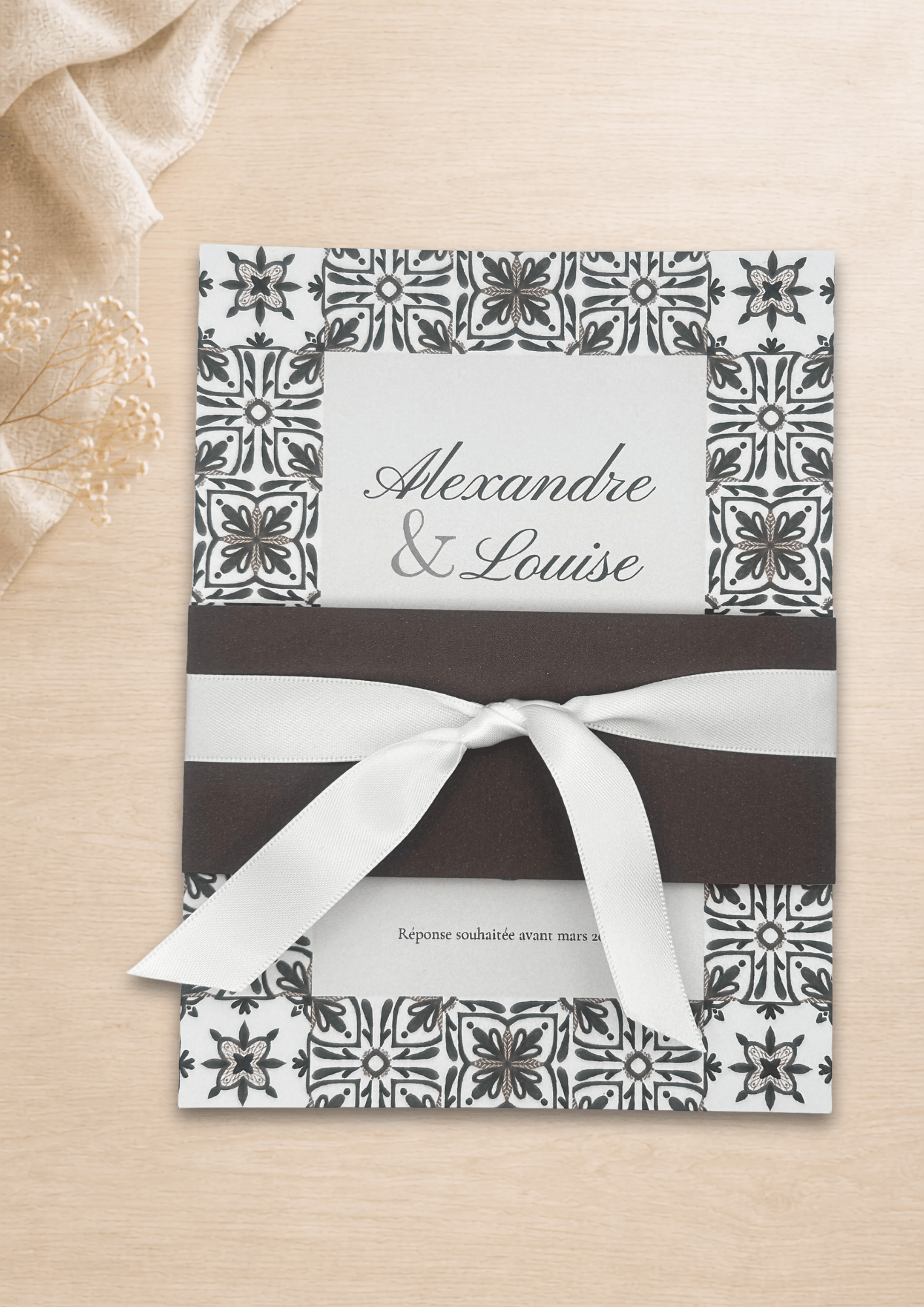 Faire-part mariage Azulejos Marron