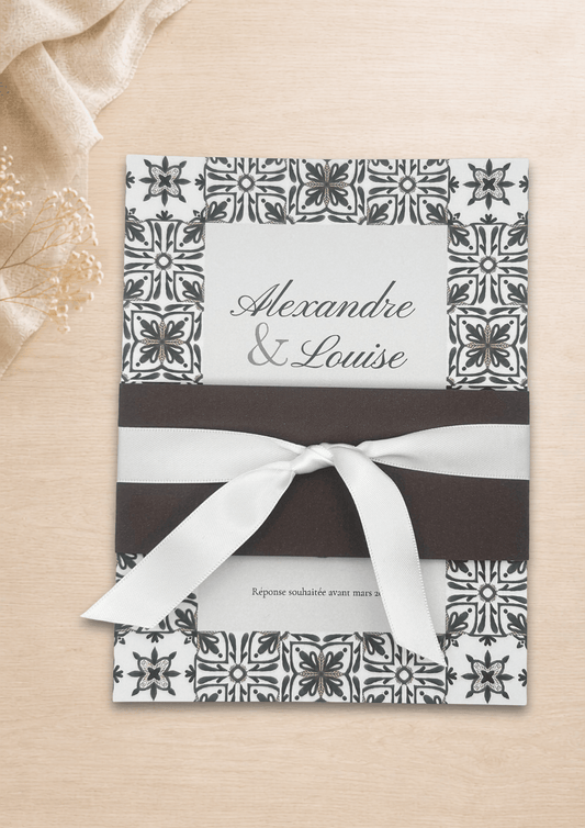 Faire-part mariage Azulejos Marron