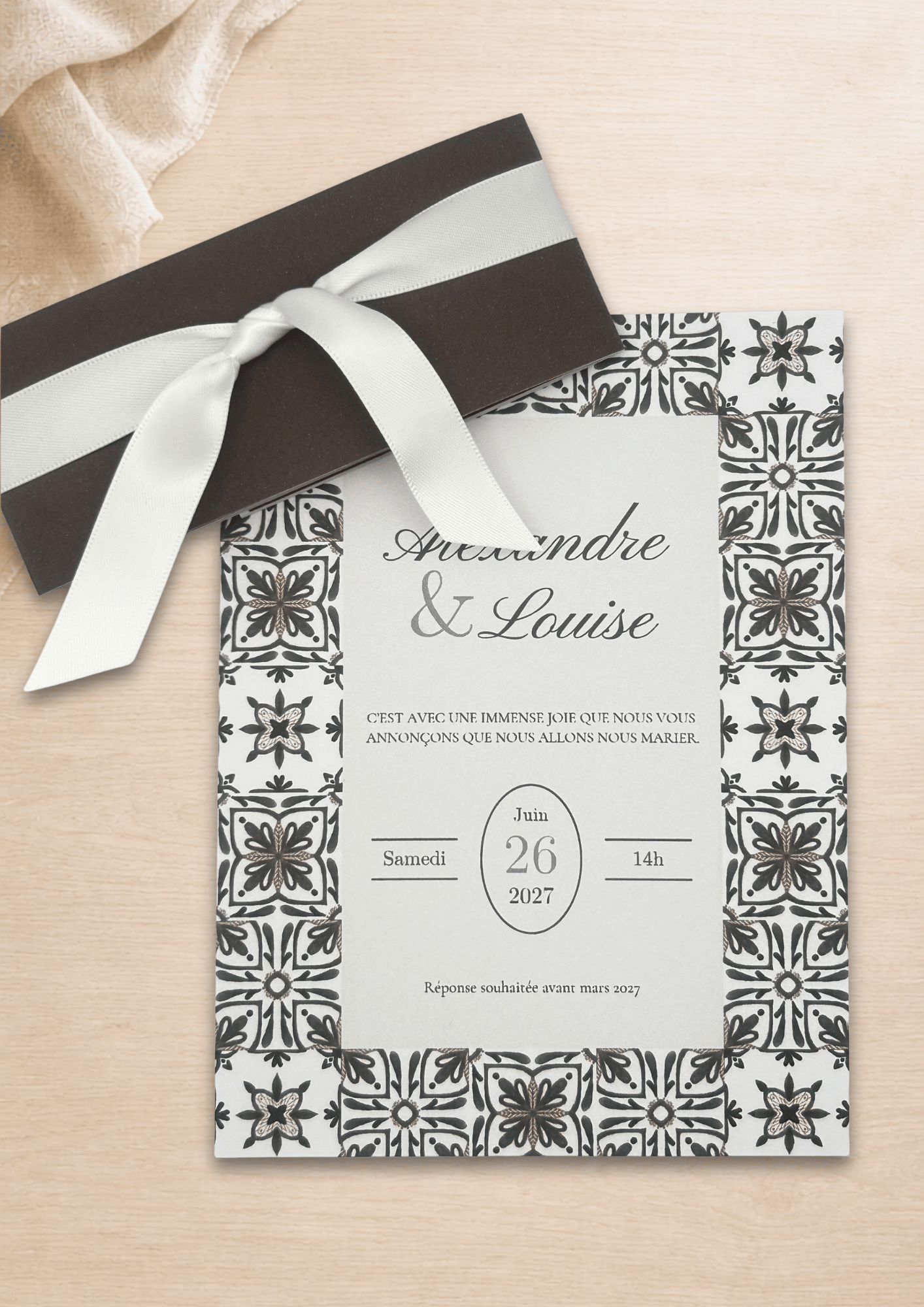 Faire-part mariage Azulejos Marron