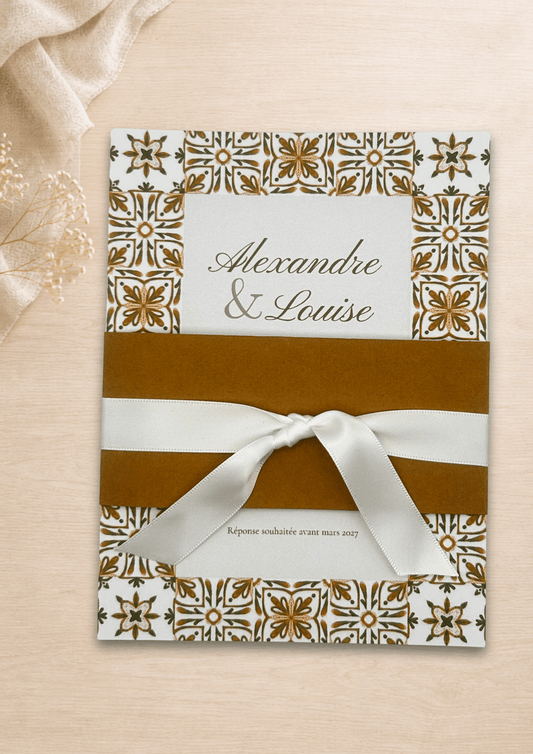 Faire-part mariage Azulejos Doré