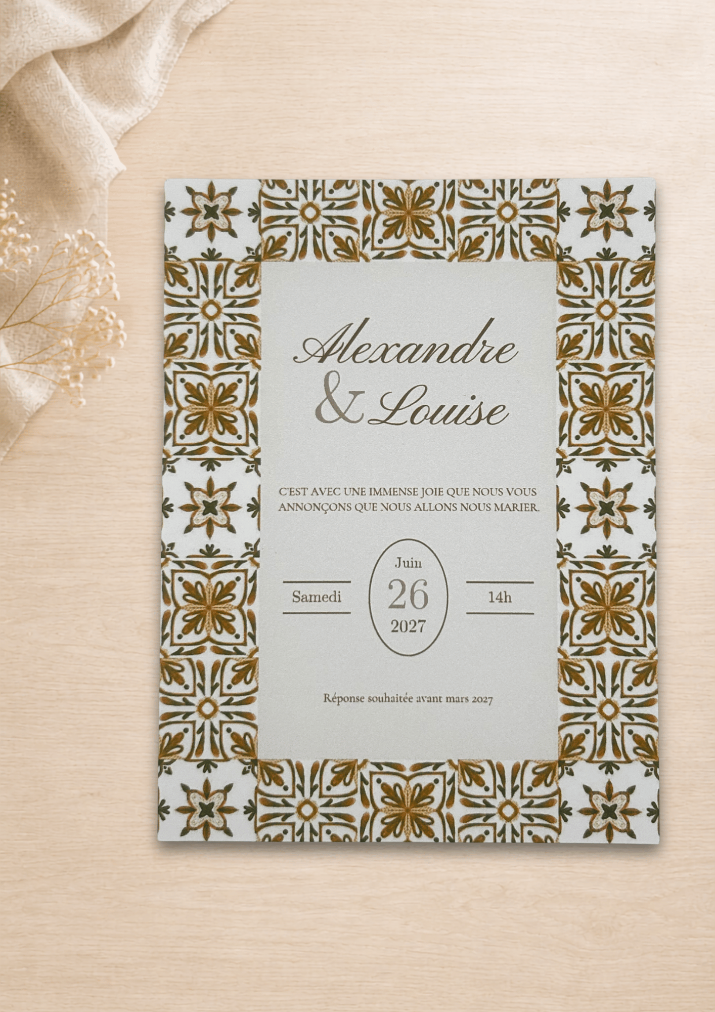 Faire-part mariage Azulejos Doré