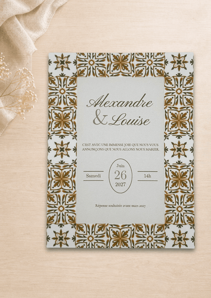 Faire-part mariage Azulejos Doré
