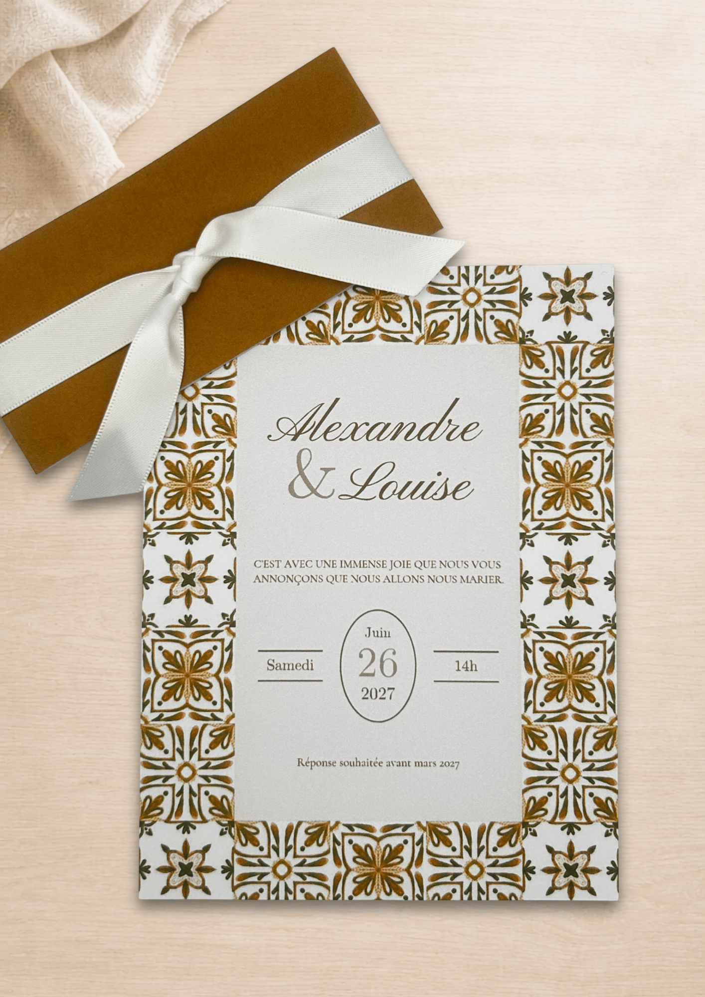 Faire-part mariage Azulejos Doré