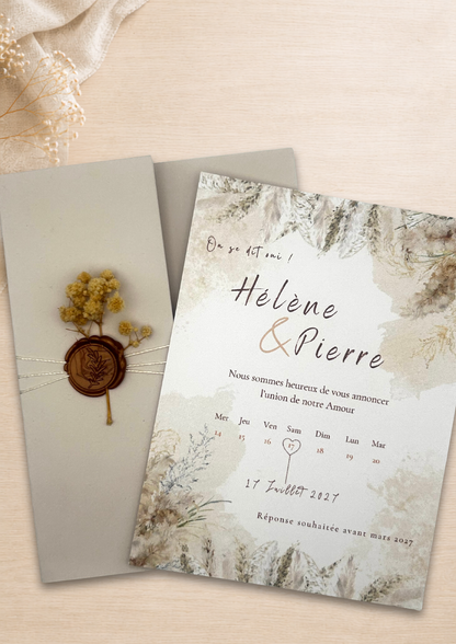 Faire-part mariage Champêtre beige