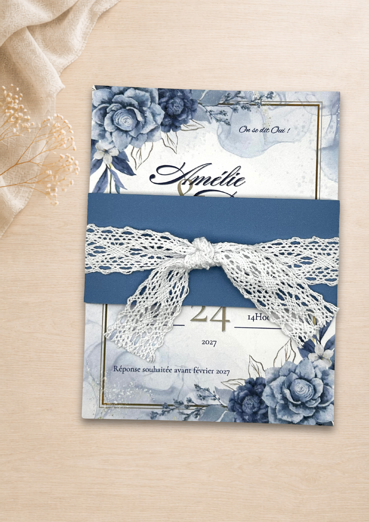 Faire-part mariage champêtre Bleu