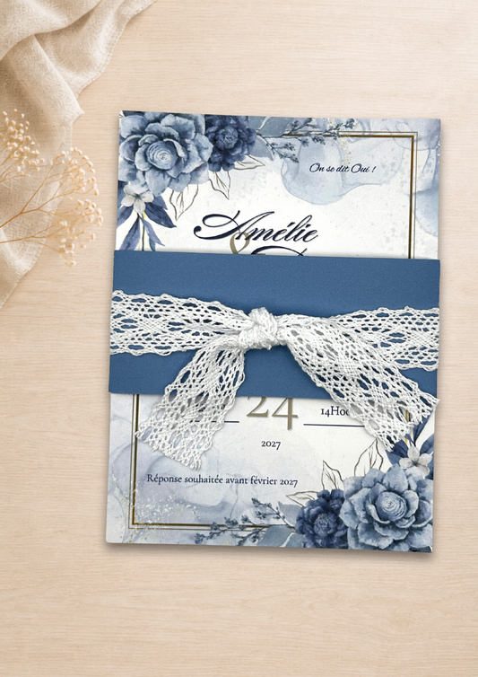 Faire-part mariage champêtre Bleu