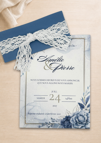Faire-part mariage champêtre Bleu