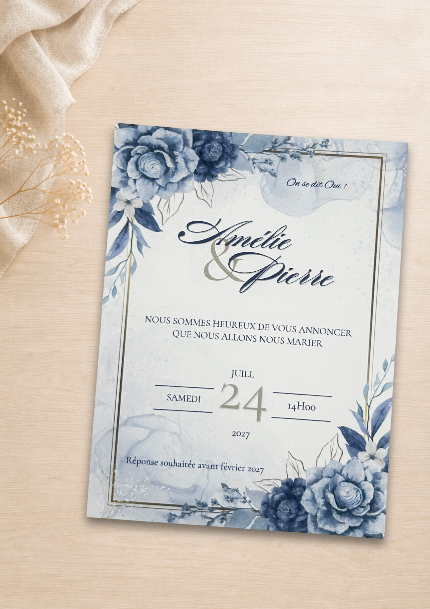 Faire-part mariage champêtre Bleu