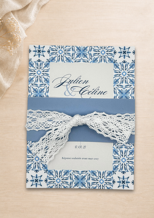 Faire-part mariage Azulejos Bleu ciel
