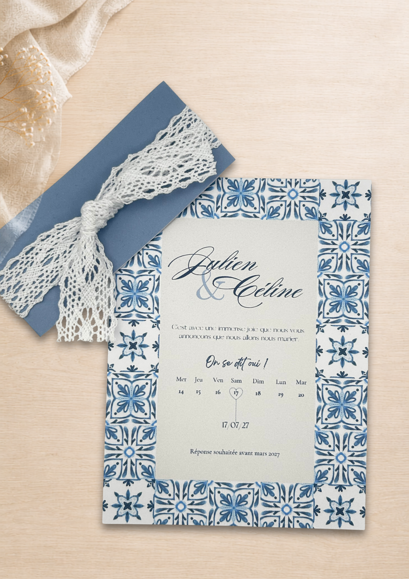Faire-part mariage Azulejos Bleu ciel