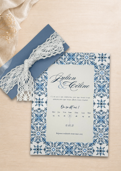 Faire-part mariage Azulejos Bleu ciel