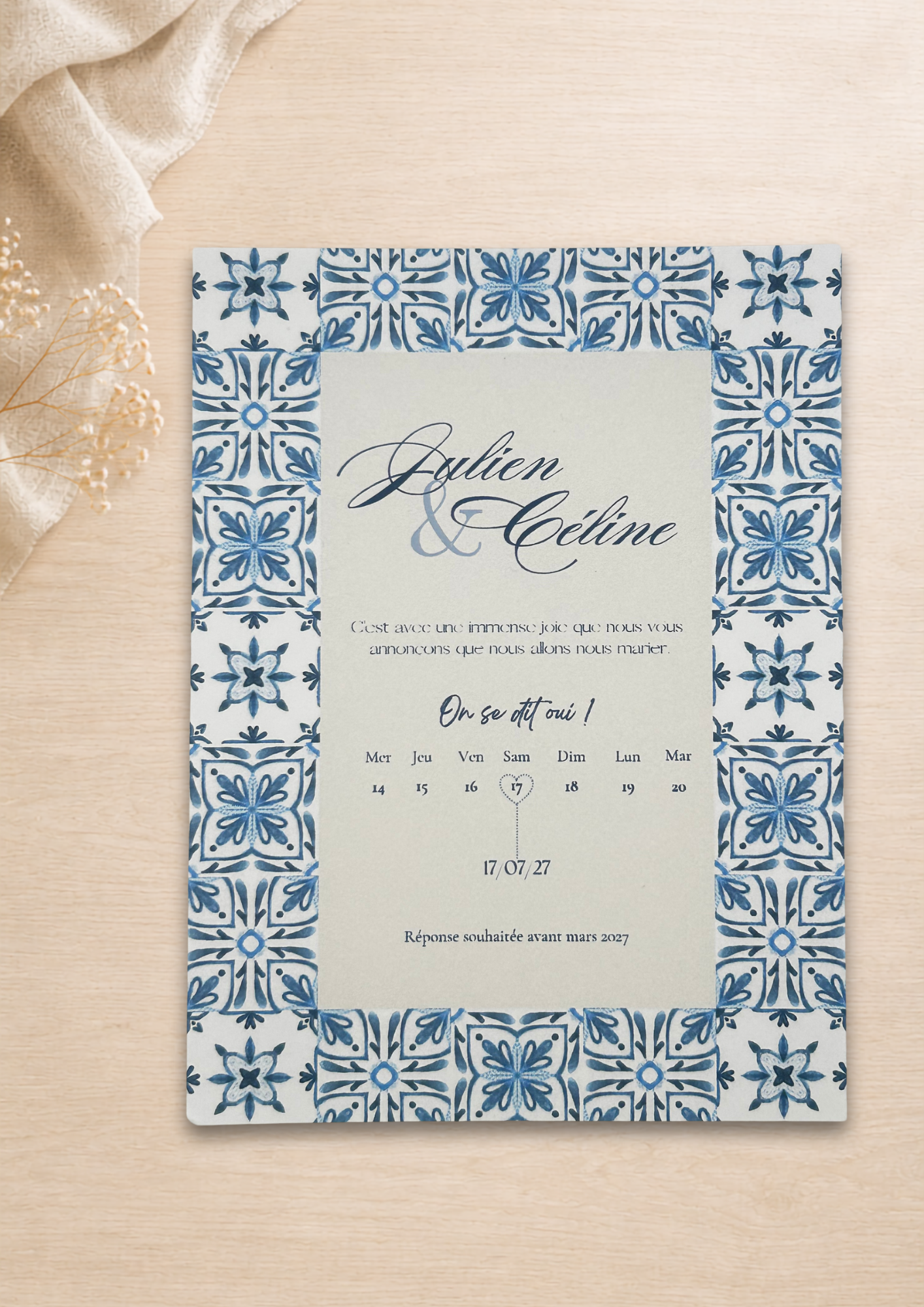 Faire-part mariage Azulejos Bleu ciel
