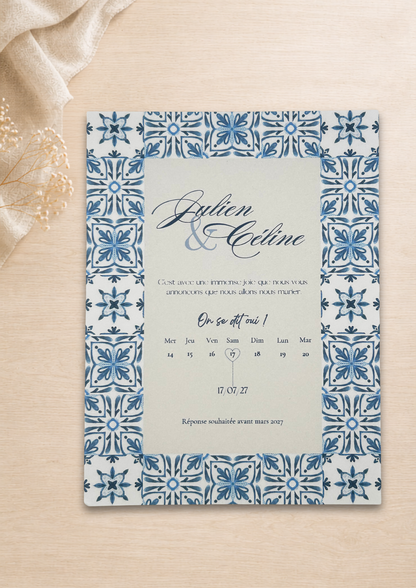 Faire-part mariage Azulejos Bleu ciel