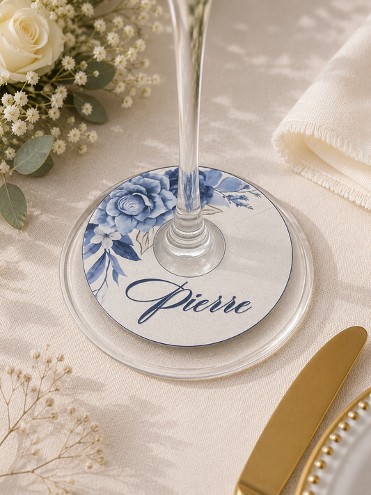 Marque-place mariage Champêtre bleu - Lot de 10